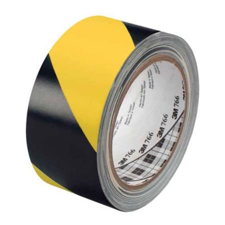 3M 766 Striped Vinyl Tape 2 x 36 Yds 5 Mil Black/Yellow - 2/PACK T9677662PK